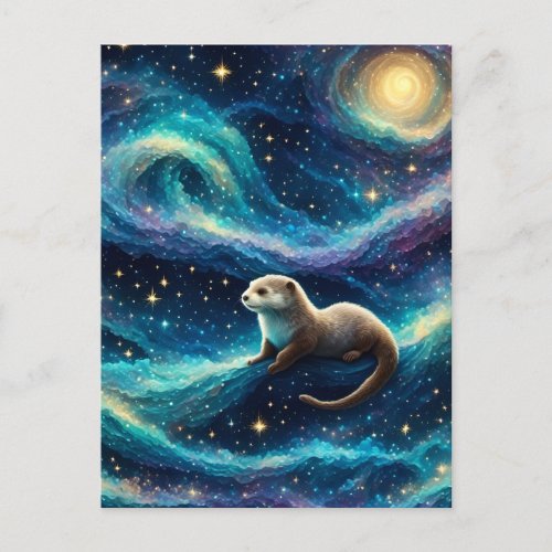 Otter in a Starry Night Ocean Postcard