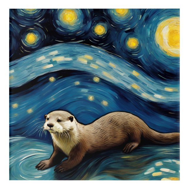 Otter in the Starry Night Sea Acrylic Print (Front)