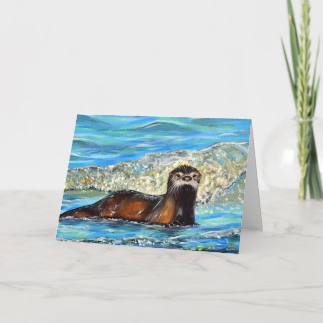 Otter in the Waves 2 Painting Card (Front)