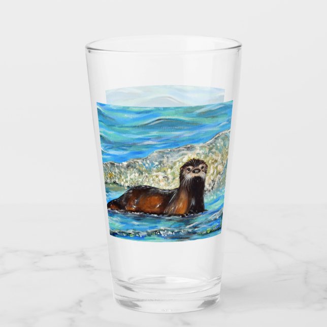 Otter in the Waves 2 Painting Glass (Front)