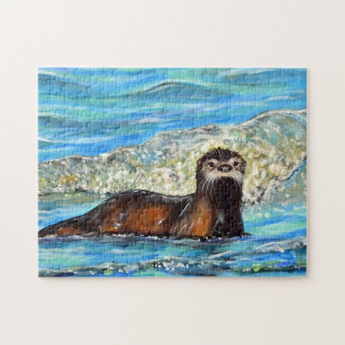 Otter in the Waves 2 Painting Jigsaw Puzzle