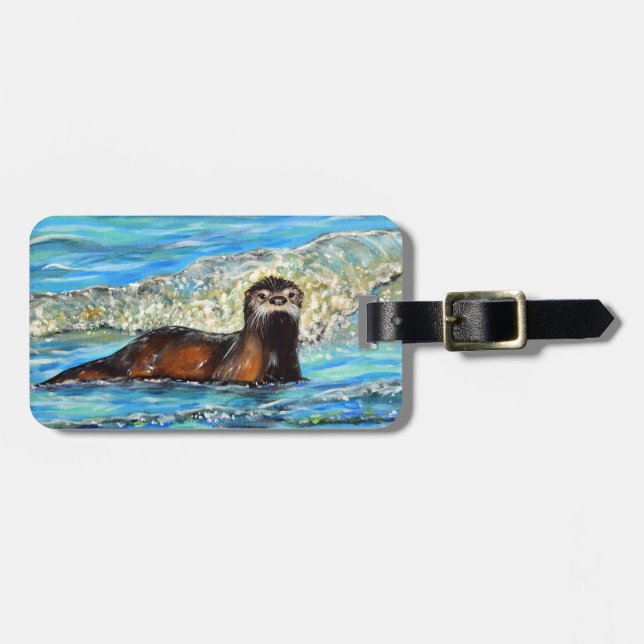 Otter in the Waves 2 Painting Luggage Tag (Front Horizontal)