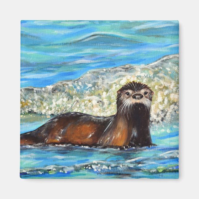 Otter in the Waves 2 Painting Magnet (Front)