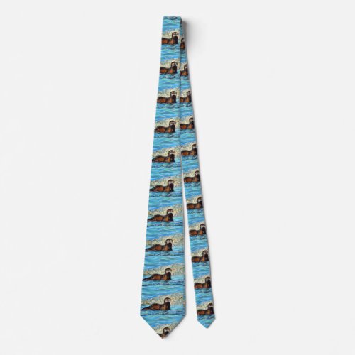Otter in the Waves 2 Painting Neck Tie