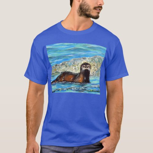 Otter in the Waves 2 Painting T_Shirt