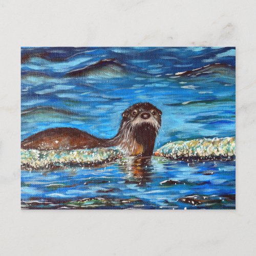 Otter in the Waves Painting Postcard