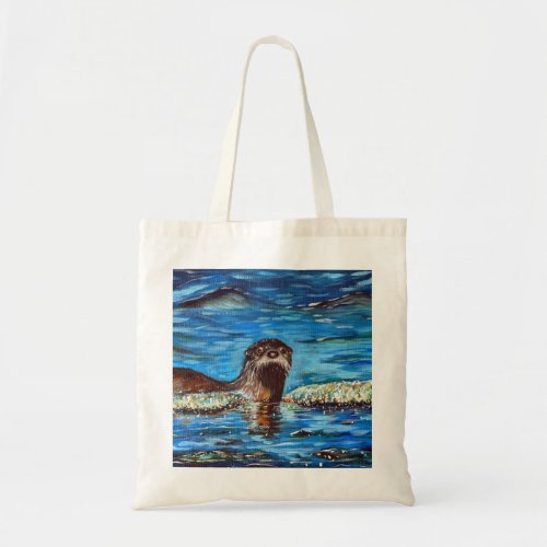 Otter in the Waves Painting Tote Bag