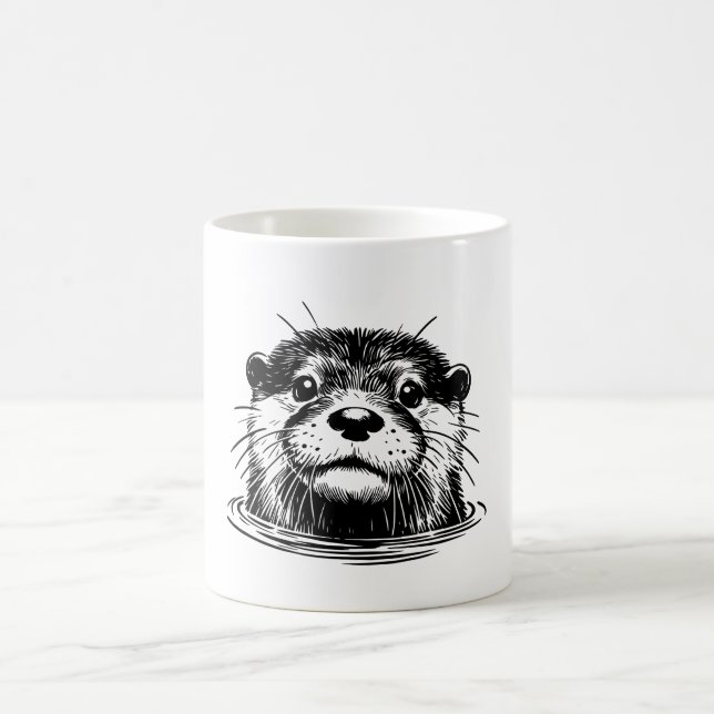 Otter In Water Illustration Coffee Mug (Center)