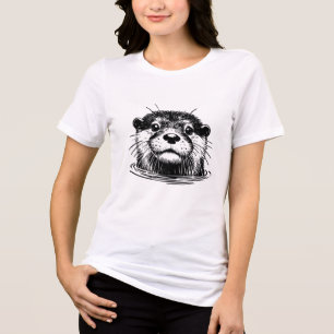 Otter In Water Line Art Tri-Blend Shirt