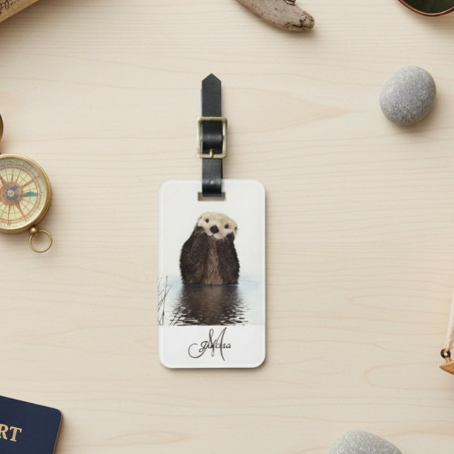 Otter Lover Monogram Personalized Luggage Tag (Creator Uploaded)
