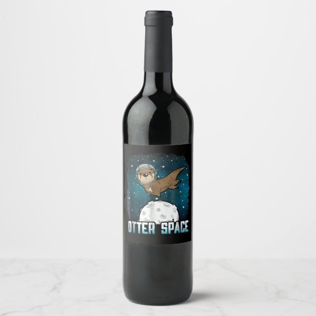 Otter Lovers |Otter Space Funny Outer Space Animal Wine Label (Front)