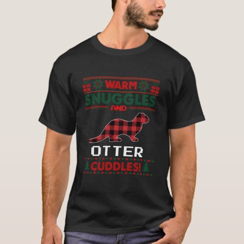 Otter Lovers Red Buffalo Plaid Gift Ugly Christmas T_Shirt