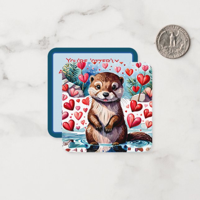 'otter'-ly Cute Kids Classroom Valentine Note Card (Front/Back In Situ)