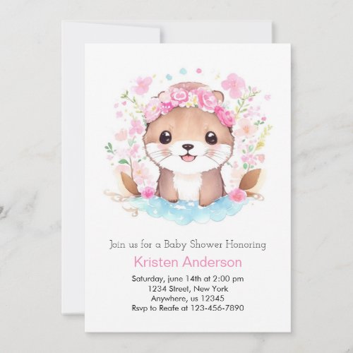 Otter Magic Adventure Awaits Pink Girl Baby Shower Invitation