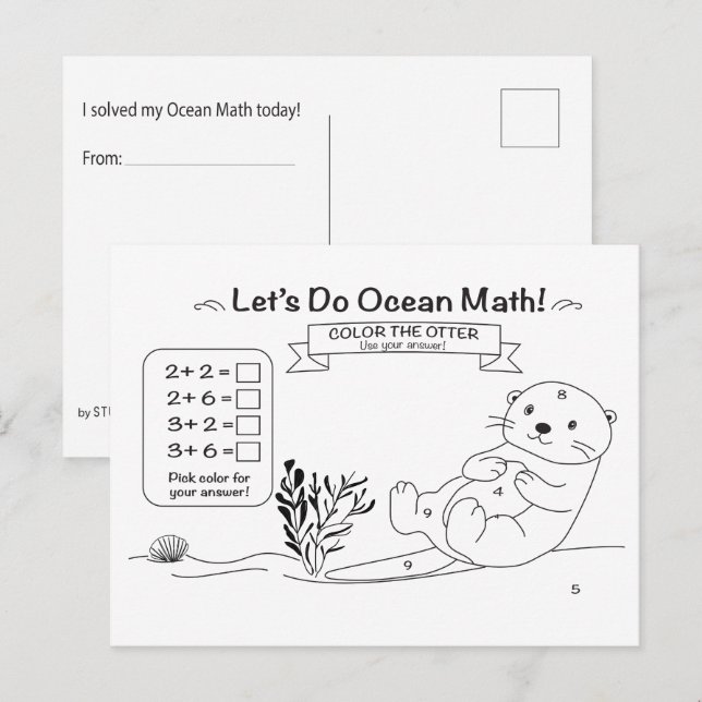 Otter Math Coloring Postcard (Front/Back)