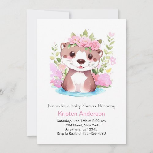 Otter Meadow Adventure Pink Girl Baby Shower Invitation