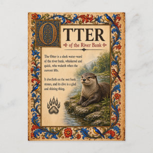 Otter, Medieval Bestiary Art Postcard