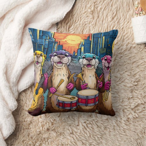 Otter Musicians Throw Pillow