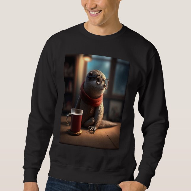 Otter  Nerd Otter Drinking Coffee  1 Sweatshirt (Front)