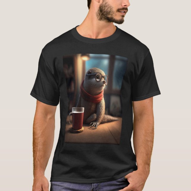 Otter  Nerd Otter Drinking Coffee  1 T-Shirt (Front)