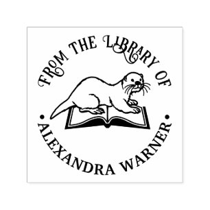 Otter on a Book Round Library Book Name Self-inking Stamp
