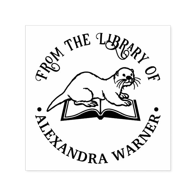 Otter on a Book Round Library Book Name Self-inking Stamp (Design)