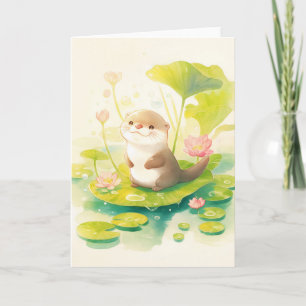 Otter on a Lily Pad Card