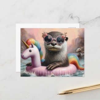 Otter on a pink Unicorn Float