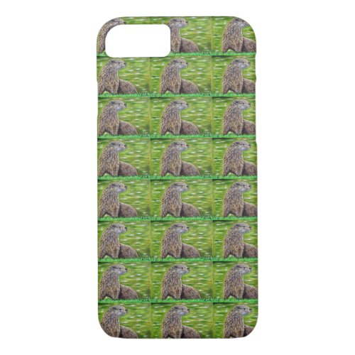 Otter on a River Bank Painting iPhone 87 Case