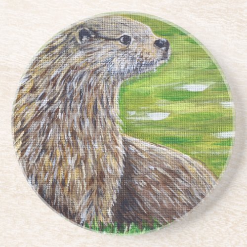 Otter on a River Bank Painting Coaster