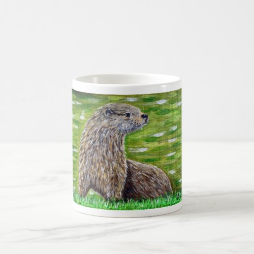 Otter on a River Bank Painting Coffee Mug