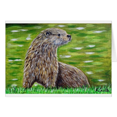 Otter on a River Bank Painting Greeting Card