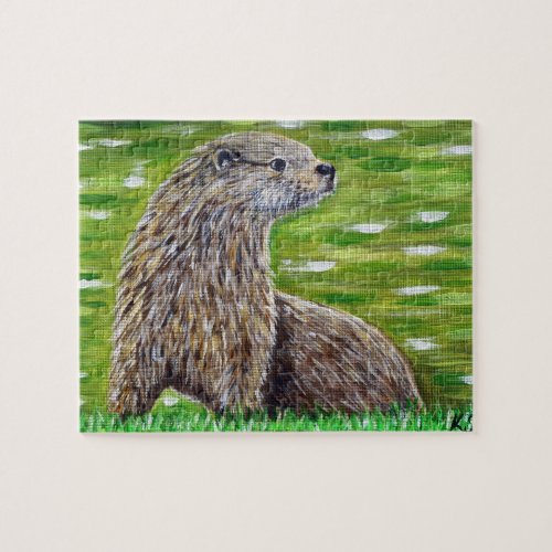 Otter on a River Bank Painting Jigsaw Puzzle