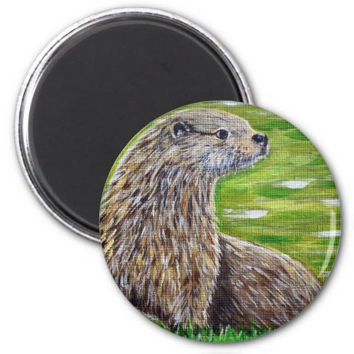 Otter on a River Bank Painting Magnet