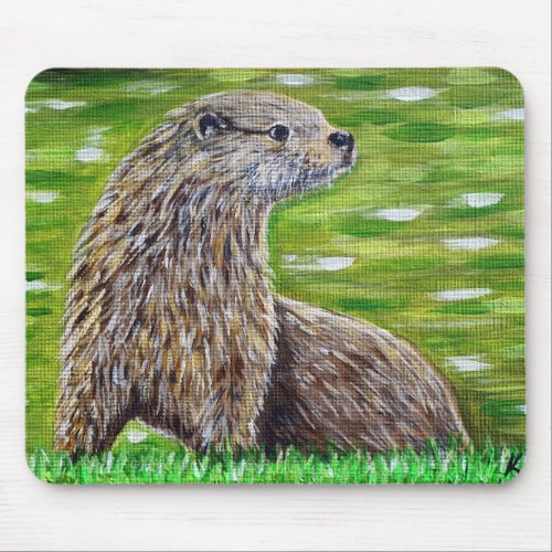 Otter on a River Bank Painting Mouse Pad