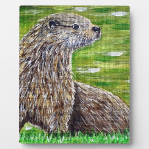 Otter on a River Bank Painting Plaque