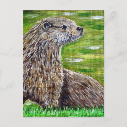 Otter on a River Bank Painting Postcard
