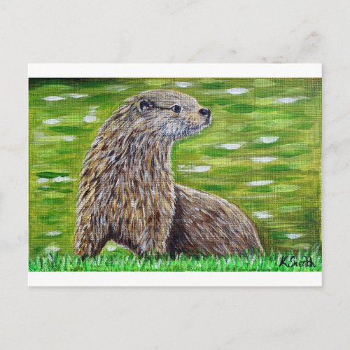 Otter on a River Bank Painting Postcard