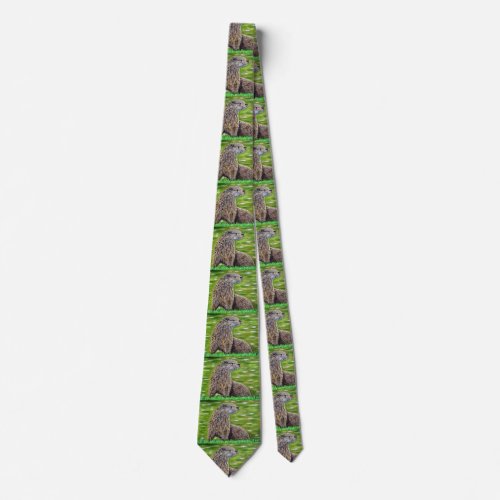 Otter on a River Bank Painting Tie
