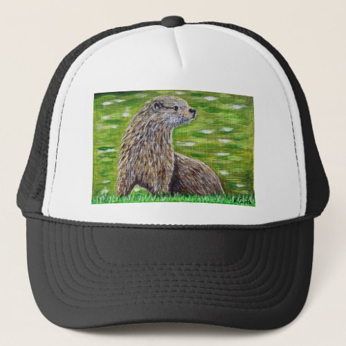 Otter on a River Bank Painting Trucker Hat