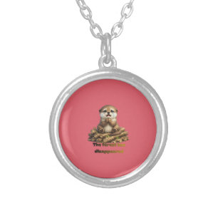 Otter on Cut Logs Forest Conservation Design Silver Plated Necklace