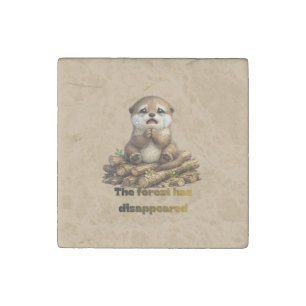 Otter on Cut Logs Forest Conservation Design Stone Magnet