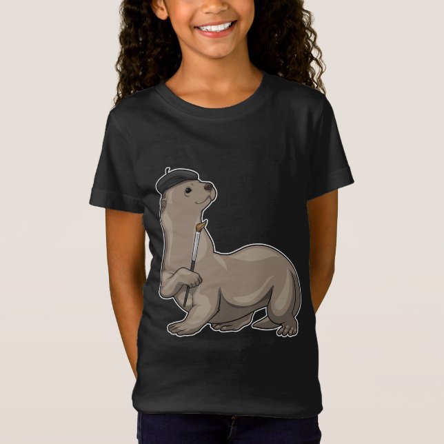 Otter Painting Paint brush T-Shirt (Front)