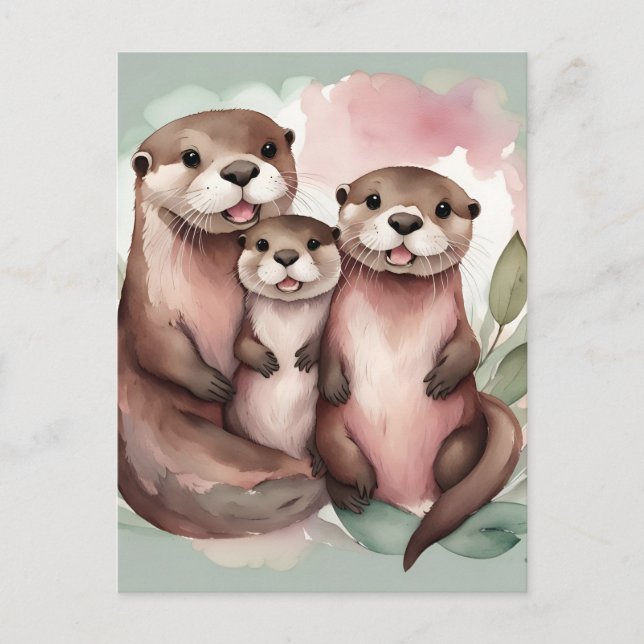 Otter parents and child  postcard (Front)