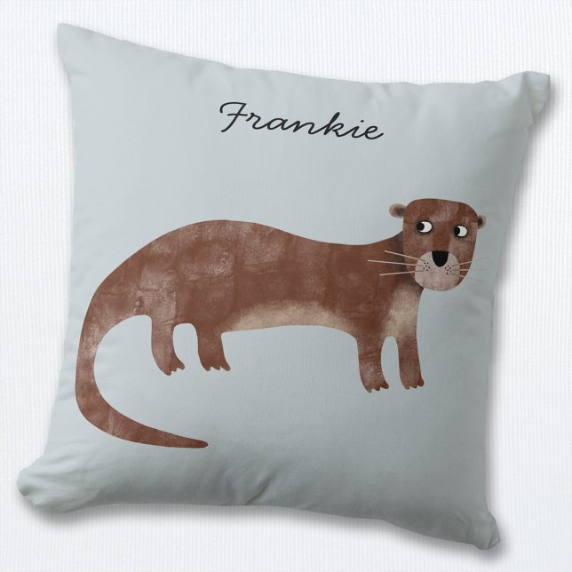 Otter Personalized Throw Pillow (Fun personalized otter throw pillow)