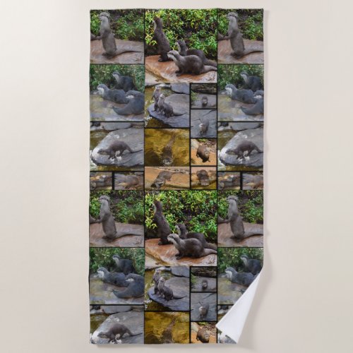 Otter Photo Collage Beach Towel