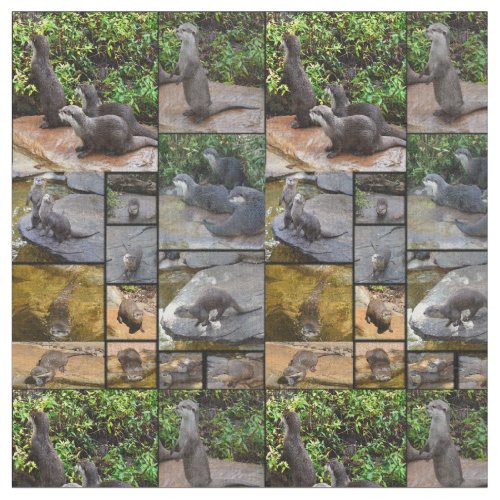 Otter Photo Collage Combed Cotton Material Fabric