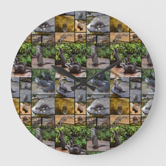 Otter Photo Collage, Large Round Wall Clock. Clock (Front)