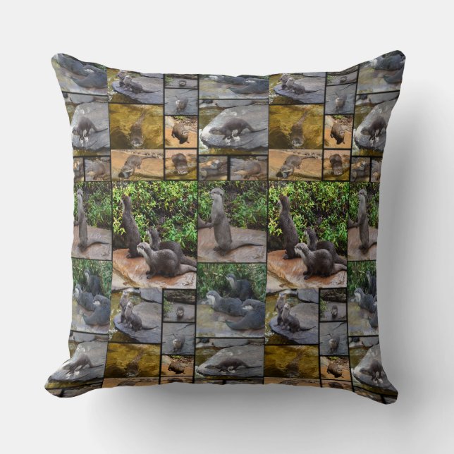 Otter Photo Collage, Large Throw Cushion. Pillow (Front)