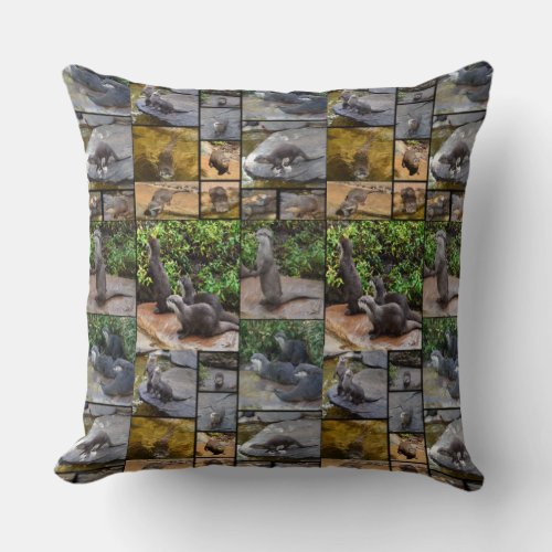 Otter Photo Collage Large Throw Cushion Throw Pillow